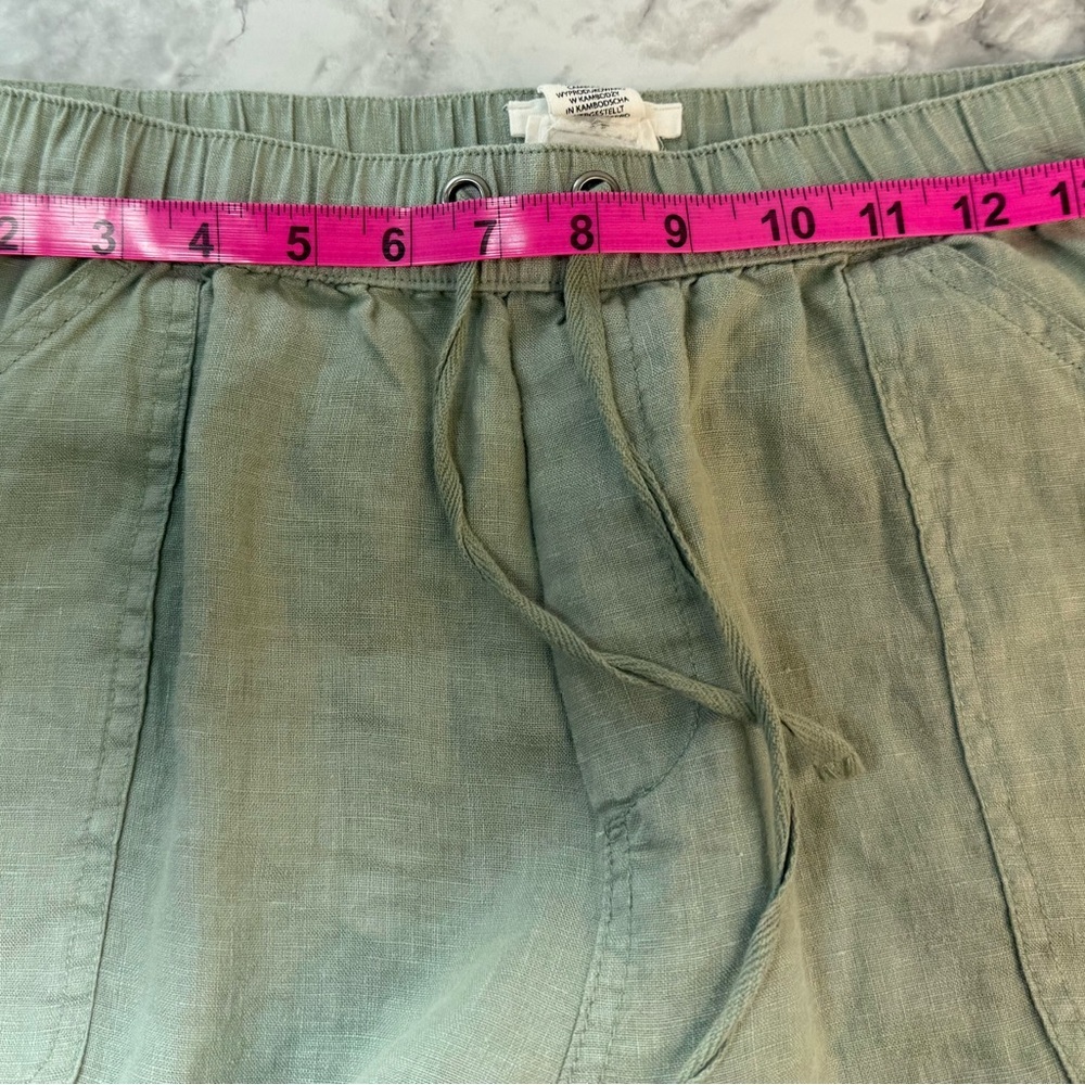 Linen drawstring waist euro summer minimalist Olive/sage Green Cargo Jogger Pant - Picture 3 of 7